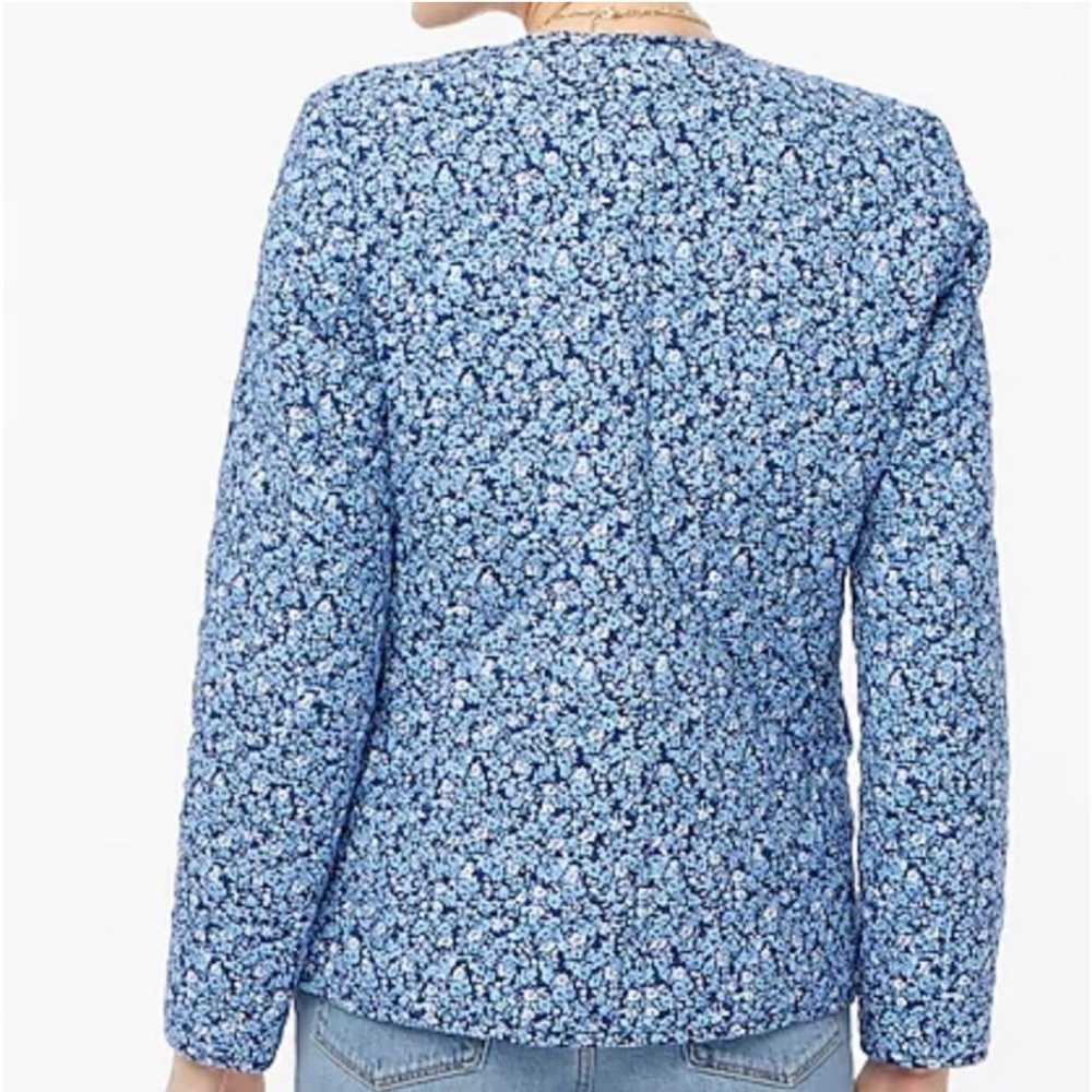 J.Crew Navy Blue Floral Quilted Button Front Jacket Lightweight Coat Preppy Chic - Picture 2 of 10
